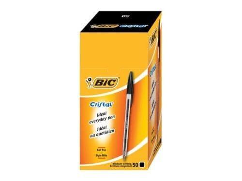 BiC Cristal Medium Ball Point Pen - 1.0mm, Box, Black (Pack of 50) - Altimus