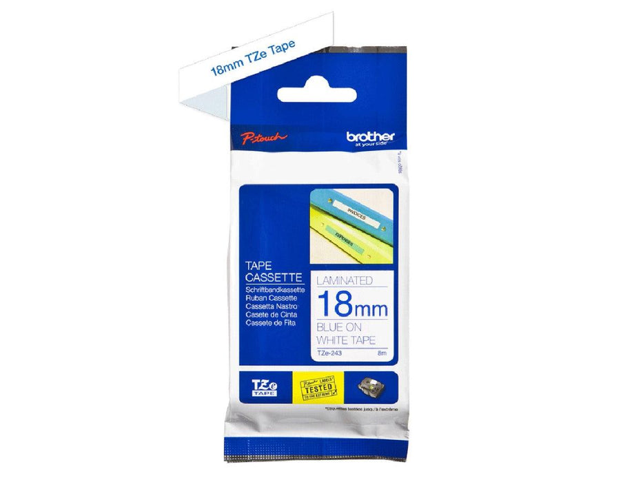 Brother P-touch 18mm TZ-243 Laminated Tape, 8 m, Blue on White