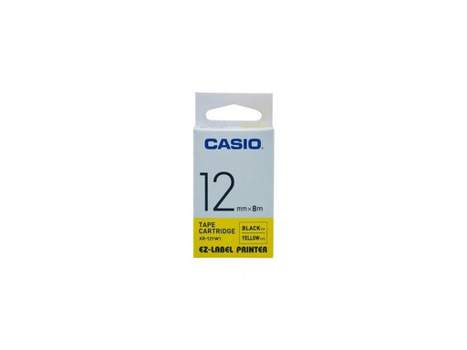 Casio XR-12YW1 Tape Cassette, 12mm X 8mm, Black on Yellow - Altimus