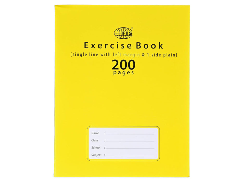 FIS Exercise Book 165mmx210mm, 100sheets, 200sheets, Single Line with Left Margin, 6pcs/pack, Neon Yellow Cover