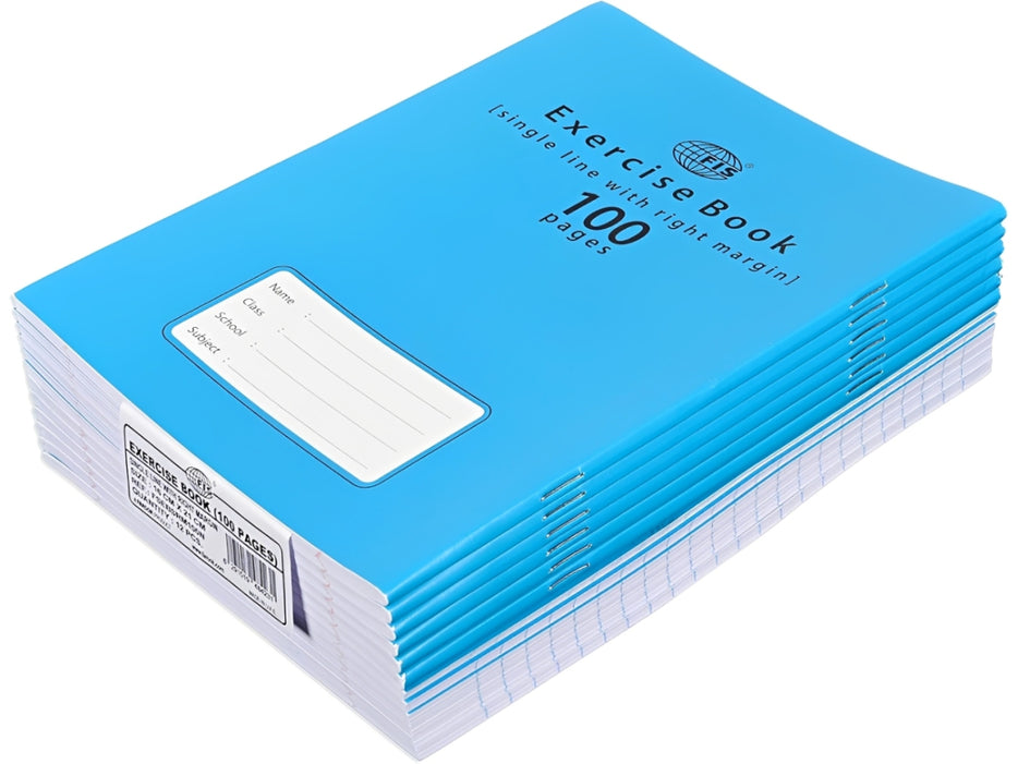 FIS Exercise Book, 165mmx210mm, 50sheets, 100pages, Single Line wiht Right Margin, 12pcs/pack,  Neon Blue Cover