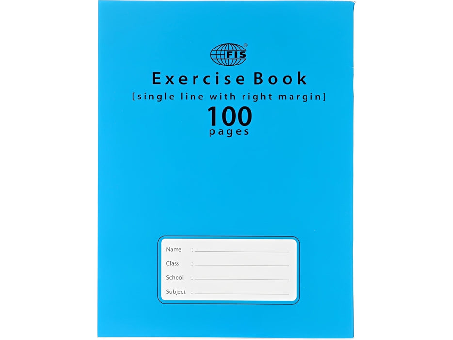 FIS Exercise Book, 165mmx210mm, 50sheets, 100pages, Single Line wiht Right Margin, 12pcs/pack,  Neon Blue Cover