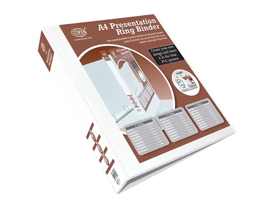 Presentation Binder 3D Ring, A4, 50mm Ring Size, 3" Spine, White
