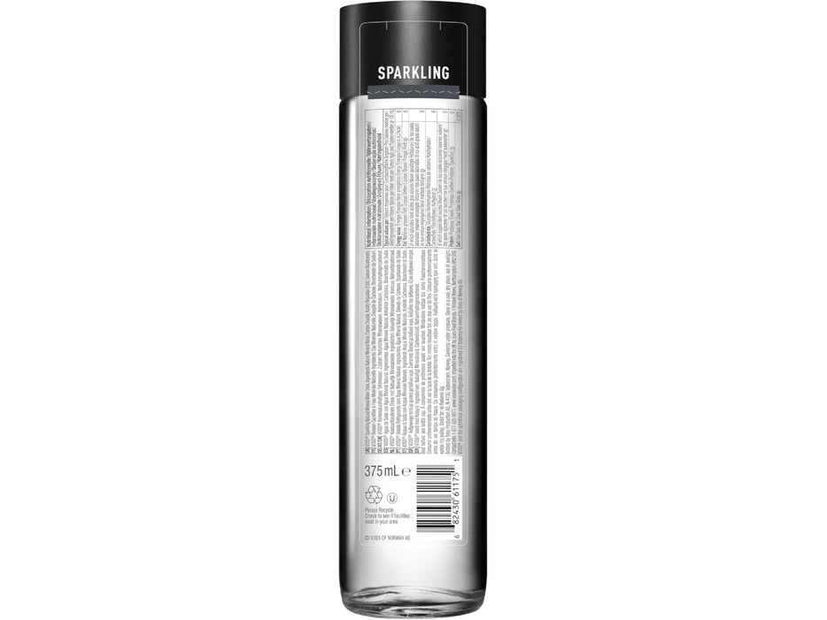 Voss Premium Sparkling Water Glass Bottles, 24 x 375ml