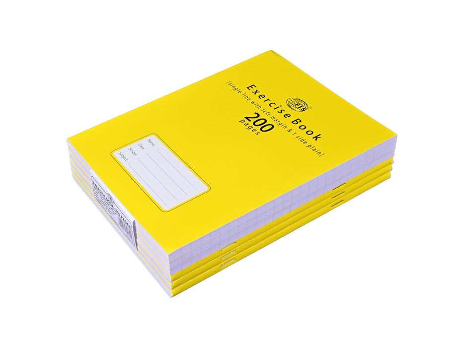 FIS Exercise Book 165mmx210mm, 100sheets, 200sheets, Single Line with Left Margin, 6pcs/pack, Neon Yellow Cover