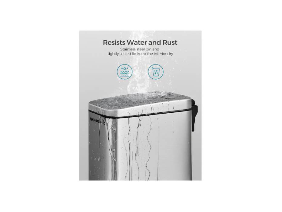 SONGMICS 1.3 Gallon (5 L) Small Trash Bin with Lid, Slim for Small Spaces, Stainless Steel Garbage Can, Silver ULTB560E05