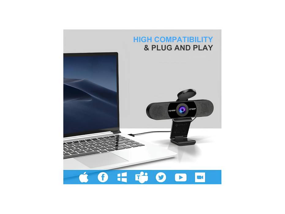 EMEET 1080P Webcam with Microphone, C960 Web Camera, 2 Mics Streaming, 90°FOV Computer Camera, Plug and Play