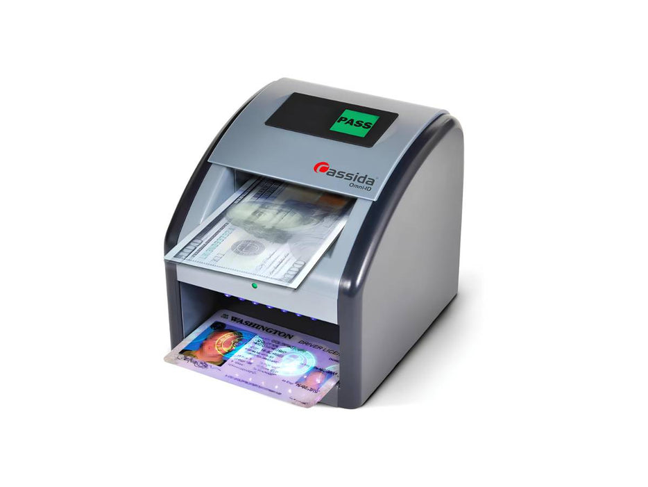 Cassida Omni-ID 2-in-1 Currency Counterfeit Detector with Infrared, Magnetic and Ultraviolet Sensors - PASS/FAIL Display