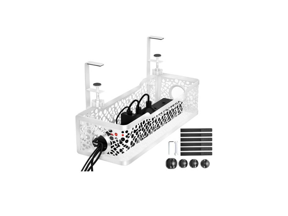 Cinati Under Desk Cable Management Tray No Drill, Upgraded Clamp Cable Management Box, Computer Cord Organizer for Desk, Desk Wire Management