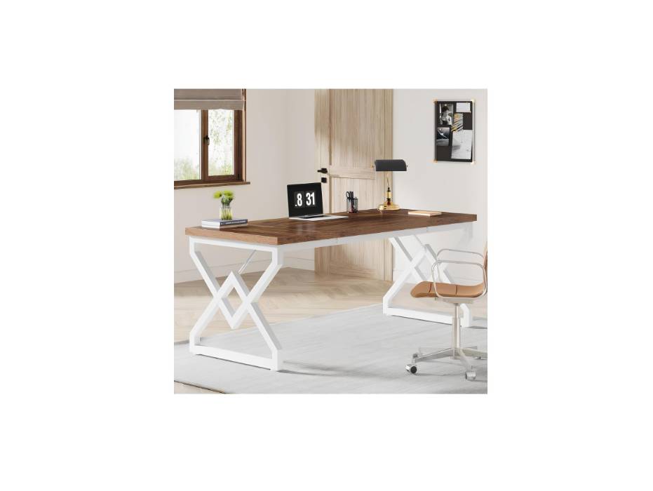 Tribesigns 160cm Office Desk, Large Executive Computer Desk with Metal Frame, Ergonomic Writing Desk Computer Workstation, Modern Wood Computer Desk for Home Office