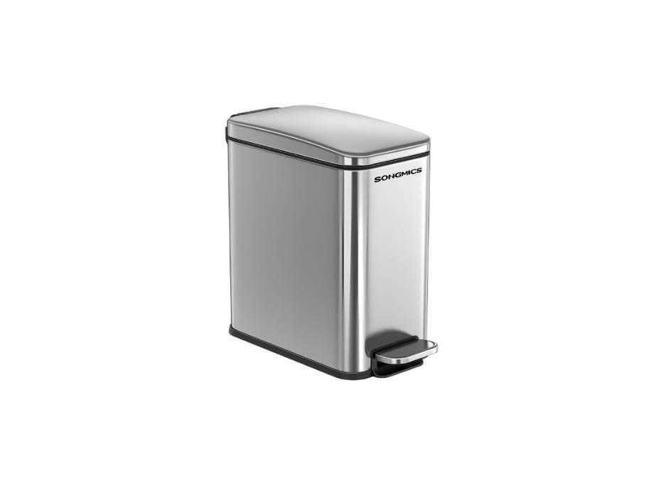 SONGMICS 1.3 Gallon (5 L) Small Trash Bin with Lid, Slim for Small Spaces, Stainless Steel Garbage Can, Silver ULTB560E05