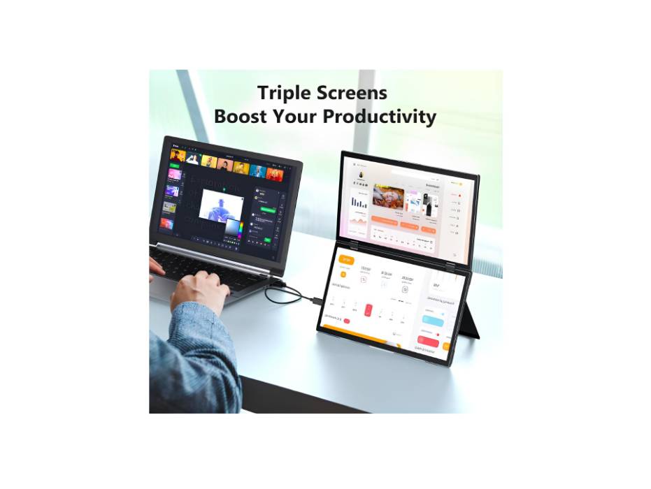 MagicRaven Portable Dual Monitor, Portable Laptop Monitor, USB C Computer Screen, Gaming Display with Speakers, Travel Monitor for Laptop PC Phone