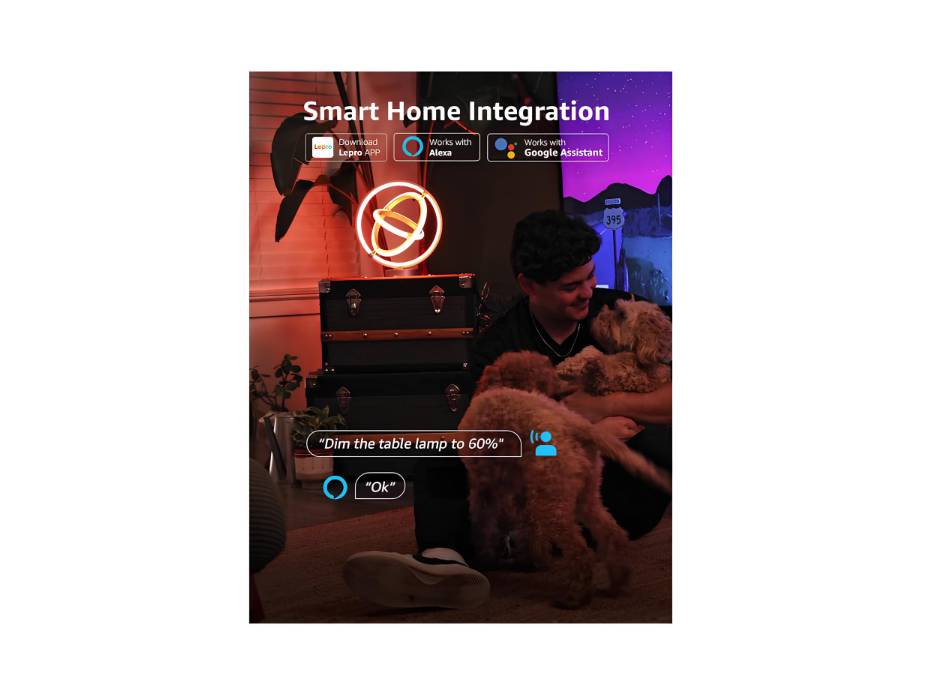 Lepro TB1 AI Table Lamp with Music Sync, Personalized AI Lighting Design, Voice Control, Works with Alexa & Google Assistant, Bluetooth & 2.4GHz WiFi