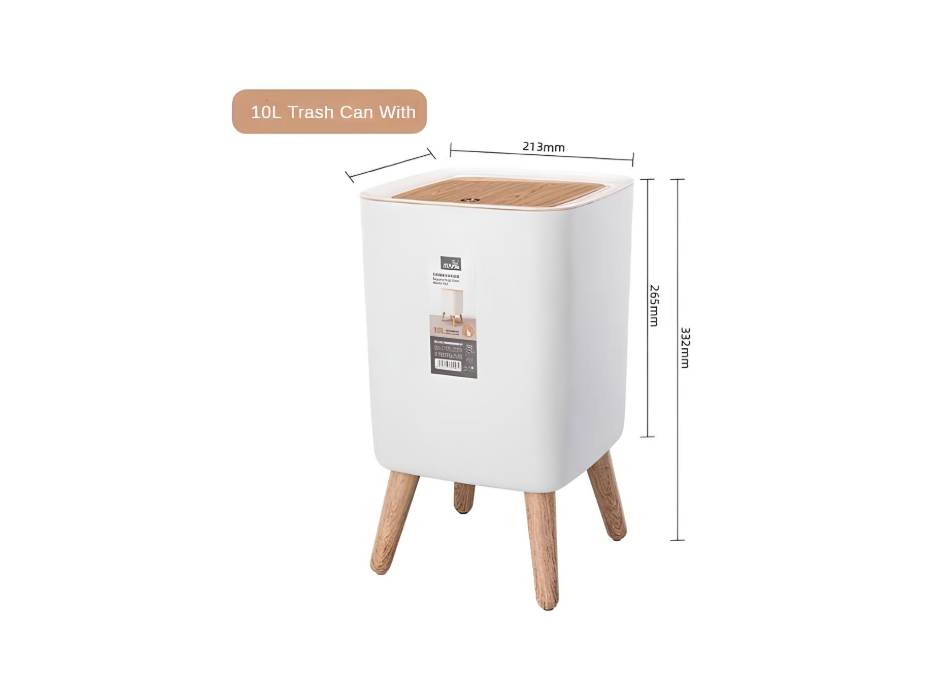Nordic Small Trash Bin with Lid and Push Button for Home and Office, 10 Liters