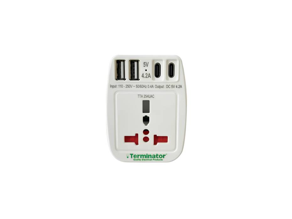 Terminator Travel Adaptor Multipin Universal with 4 USB (2 USB A & 2 ...
