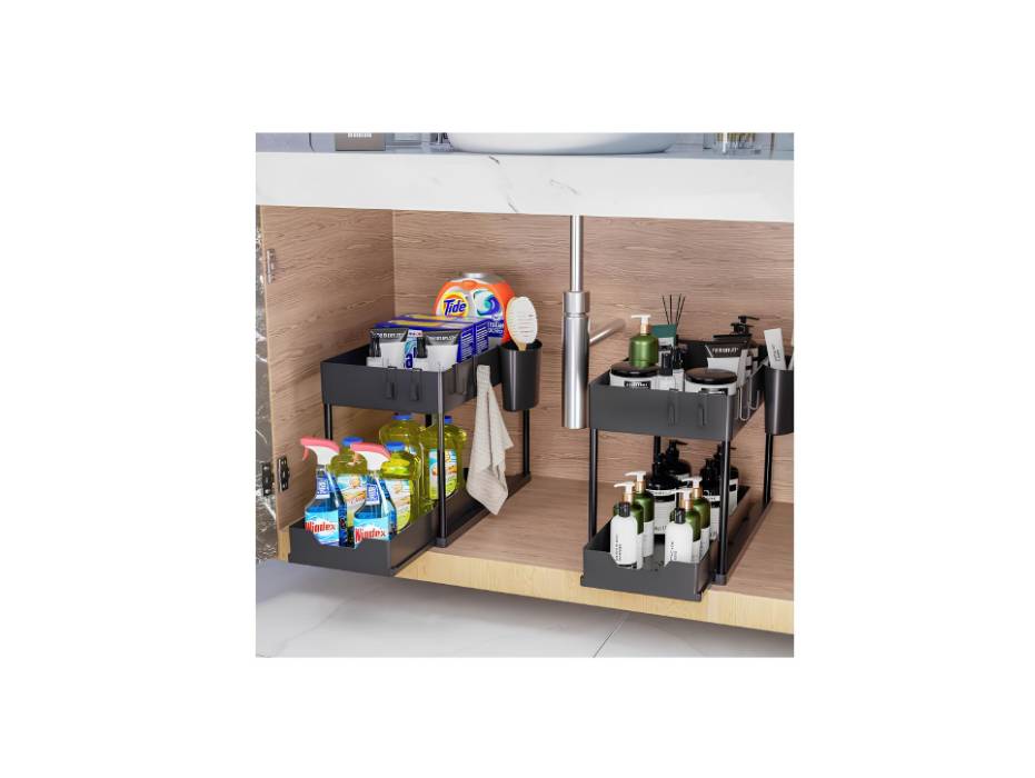 Under Sink Shelf Storage Organizer with Sliding Pull Out Drawer, 15.6 * 8.6 * 13.2cm, Black