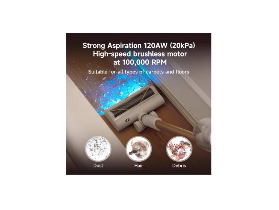 Dreame U20 Cordless Vacuum, Blue Light Dust Reveal, 120AW Suction Power, Multi-surface Anti-tangle Brush, Multi-layer 99.9% Filtration, Convenient Maintenance