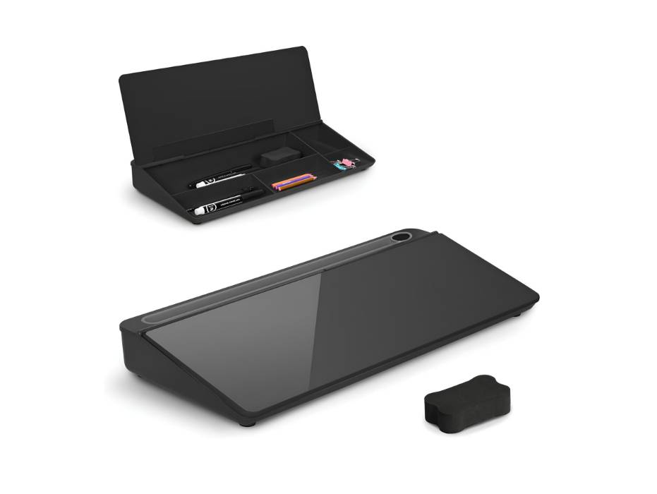 Glass Desktop Dry Erase Board with Storage, Black