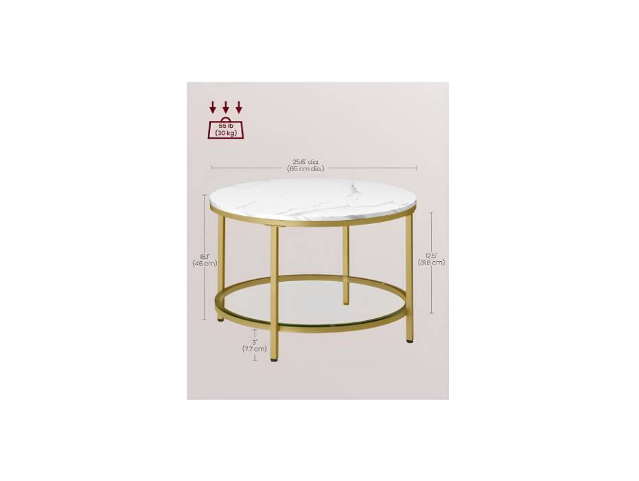VASAGLE Coffee Table, White Light Gold -LCT072W59
