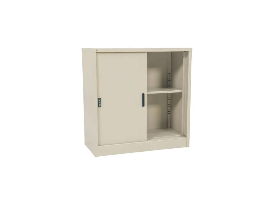 RIGID Steel Sliding Door Cupboard Low Hight Steel Filing Cabinet with Shelves Storage, Beige