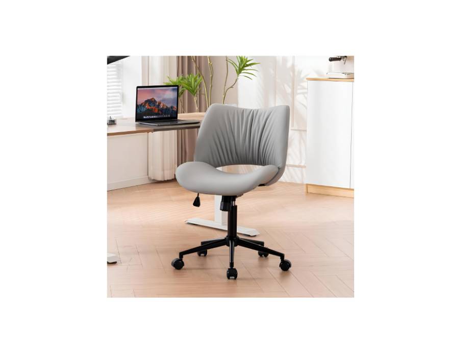 YOUTASTE Ergonomic Office Desk Chair for Home Computer Vanity Study Bedroom Makeup Room with Wheels and Back Swivel Adjustable Rolling Faux Leather Modern, Gray