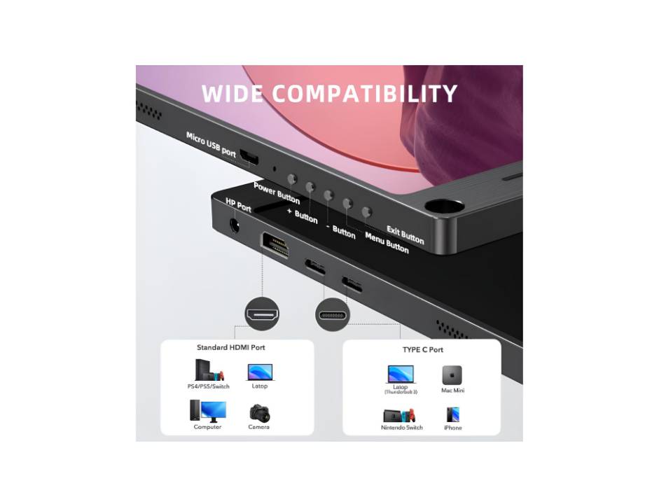 UPERFECT Portable Monitor, 15.6" IPS HDR 1920X1080 FHD Eye Care Screen USB C Gaming Monitor, with Dual Speaker