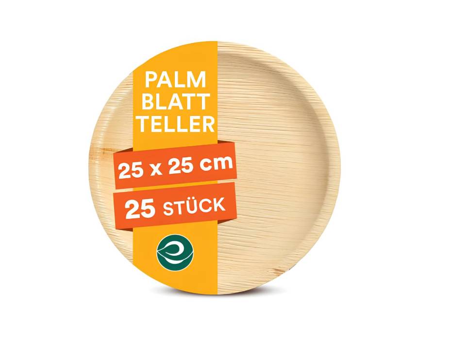 ECO SOUL [10 inch, 25-Pack] Areca Palm Leaf Round Plates Disposable Eco-Friendly Biodegradable Like Bamboo Wood Plates, Round