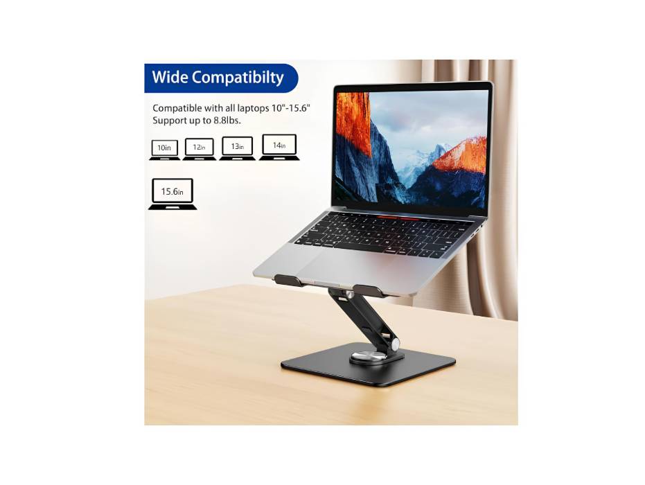 BESIGN LSX7 Laptop Stand, 360 Angle Adjustable Rotating Base, Computer Riser Stand Compatible with Laptops Between 10-15.6" (Black)