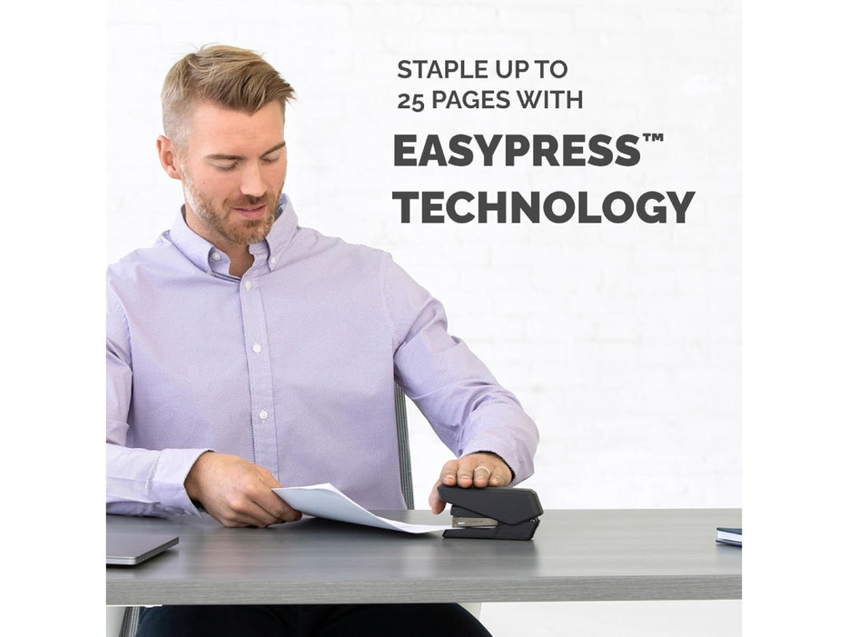 Fellowes LX840 Easy-Press Half Strip Stapler with Antibacterial Microban Technology, 25 Sheet Capacity, Black