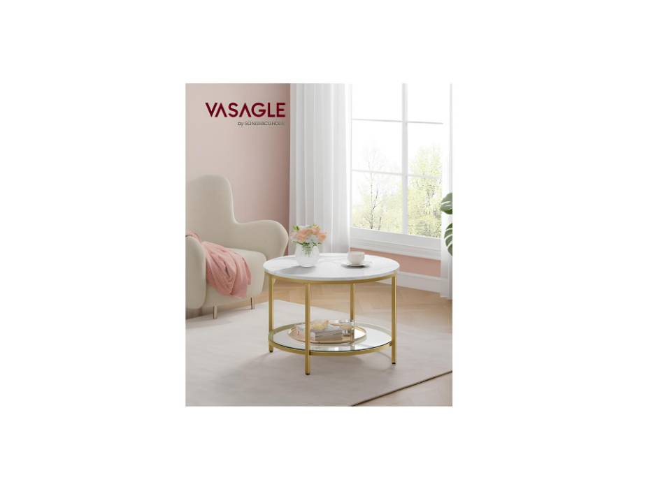 VASAGLE Coffee Table, White Light Gold -LCT072W59