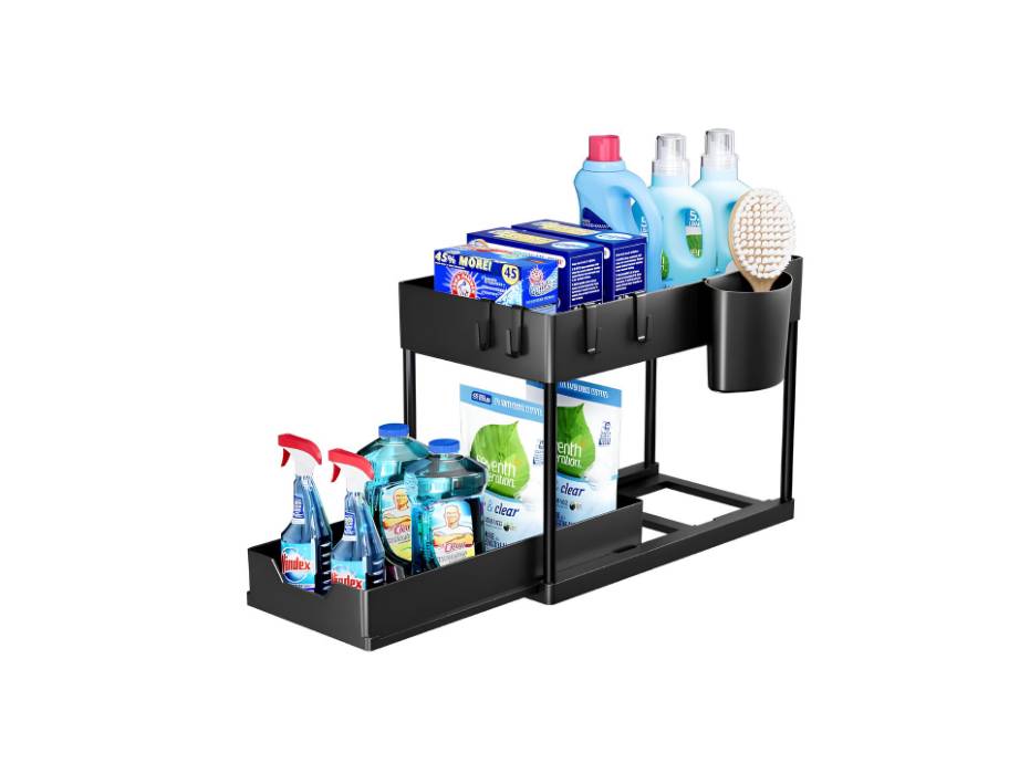 Under Sink Shelf Storage Organizer with Sliding Pull Out Drawer, 15.6 * 8.6 * 13.2cm, Black