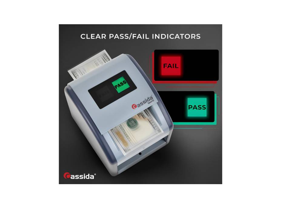 Cassida Omni-ID 2-in-1 Currency Counterfeit Detector with Infrared, Magnetic and Ultraviolet Sensors - PASS/FAIL Display