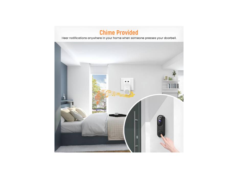 GridTera - Wireless Video Smart Doorbell, AI Human Detection and Instant Alerts, Night Vision, 2-Way Audio, Battery Powered