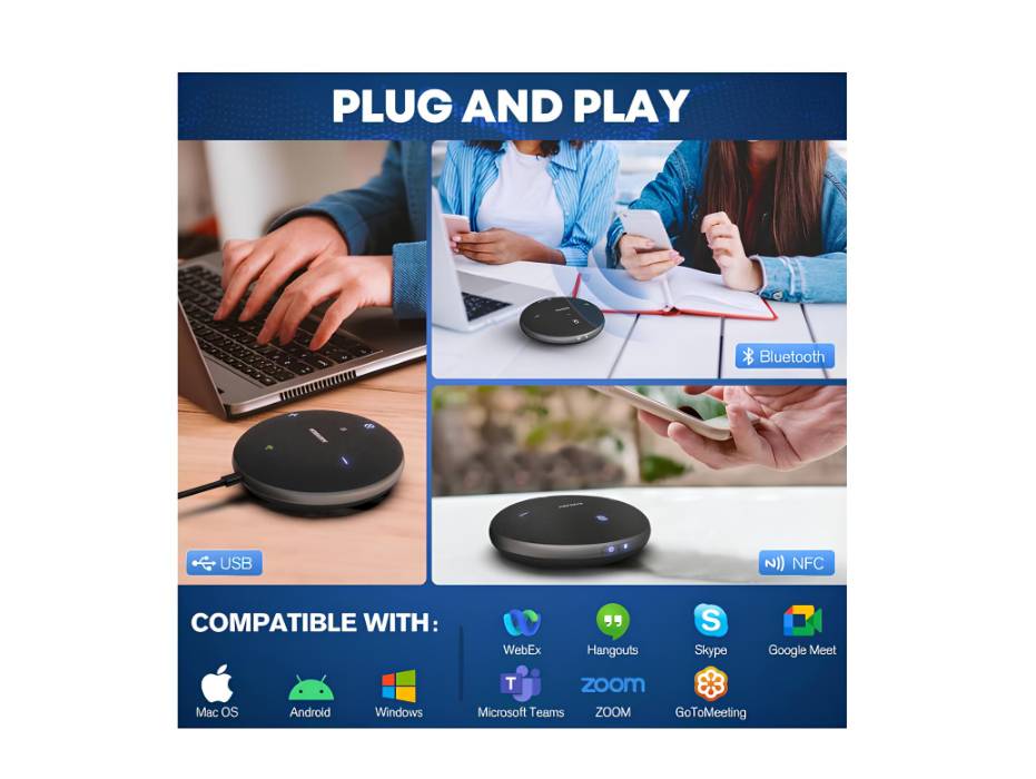 AISpeech M4 Pro Bluetooth Speakerphone, Conference Microphone with Directional Voice Pickup, AI Transcription and AI Noise Reduction