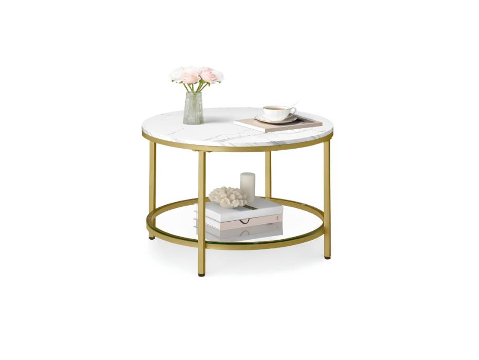 VASAGLE Coffee Table, White Light Gold -LCT072W59