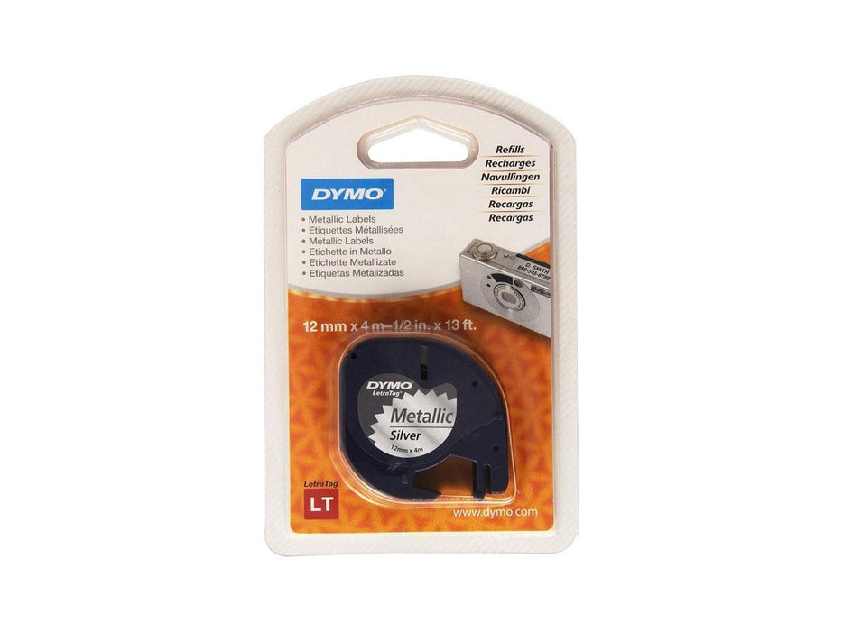 Dymo LetraTag Plastic Tape, 12mm X 4m, [Metallic Silver - 91208] - Altimus