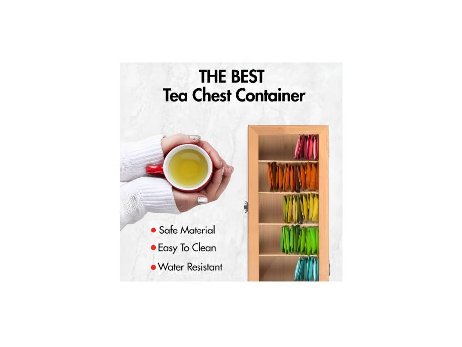 Tea Bag Organizer, Wooden Tea Box with Transparent Hinged Lid