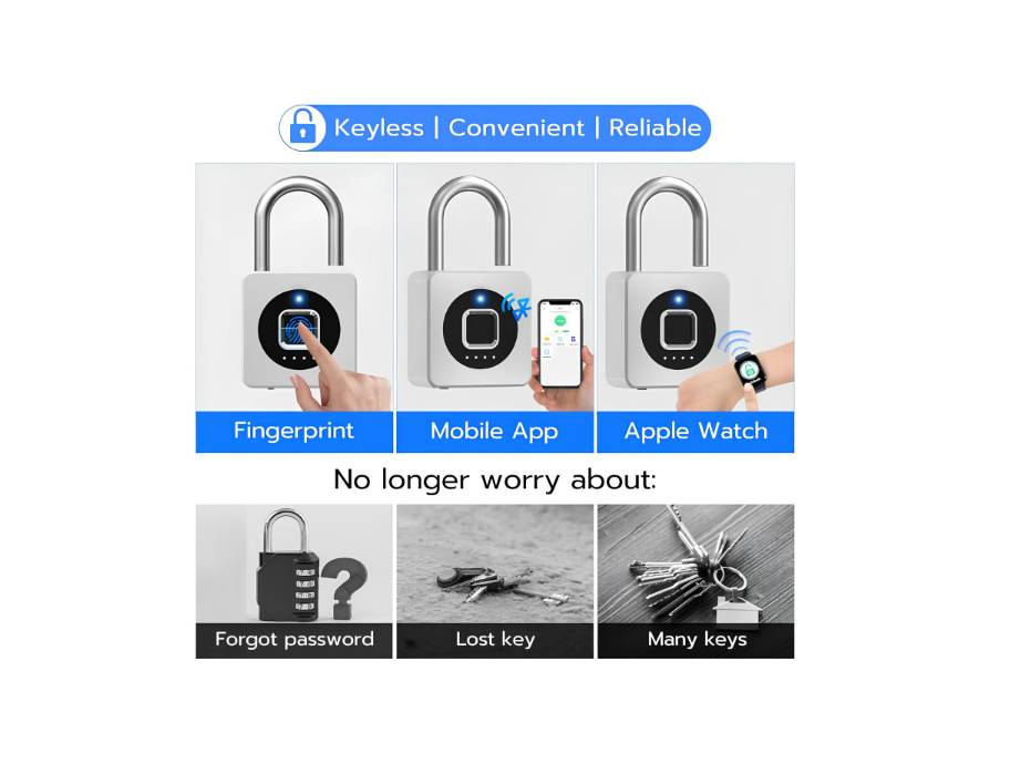 eLinkSmart Fingerprint Gym Locker Lock, Keyless Biometric Padlock, Weatherproof Electronic Digital Bluetooth App Smart Combo PadLock