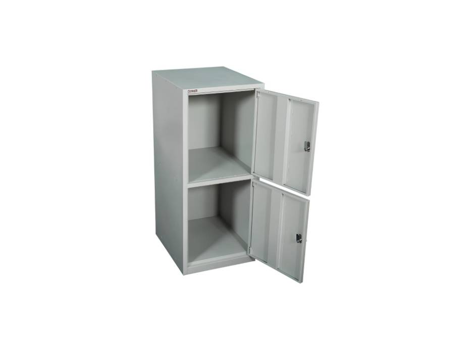 RIGID Two Door Mini Locker, Steel Storage Cabinet with Lock for Home, Office, School Use, Grey