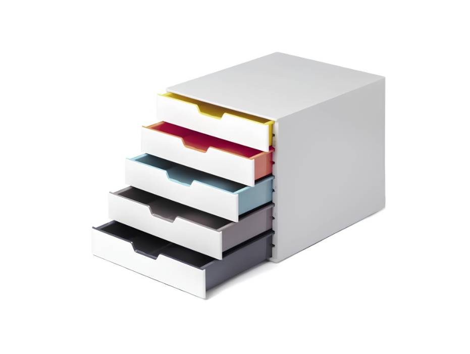 Durable Varicolor Mix 5 - File Cabinet With 5 Colorful Drawers, White/Light Grey