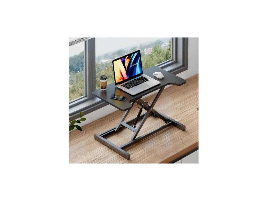 Standing Desk Converter, Single Layer Pneumatic Stand Up Desk Riser, Height Adjustable Computer Workstation for Laptops Dual Monitor Standing Work Desk