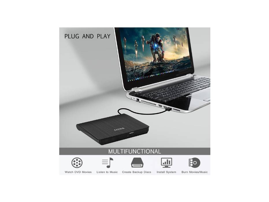 Antika USB 3.0 External DVD/CD Burner, Portable Ultra Slim Design, DVD/CD Reader, Compatible with Windows and Mac