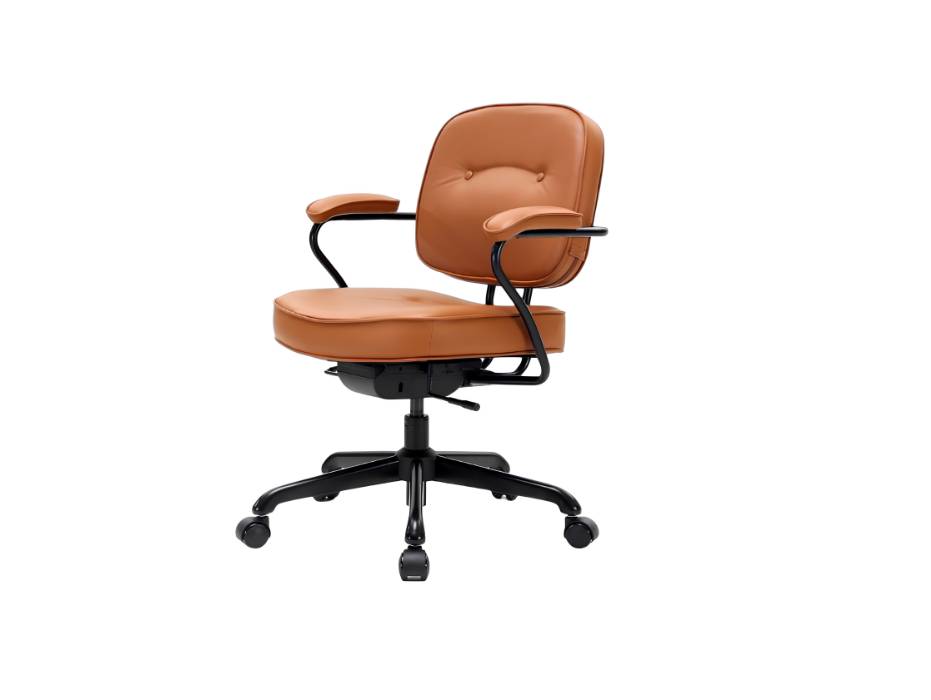 L3D Office Chair Cover PU Leather Computer Seat Covers Stretch Rotating Chair Slipcover with Elastic Bottom Universal Chair Protectors for Rotating Boss Chair, Brown, Large