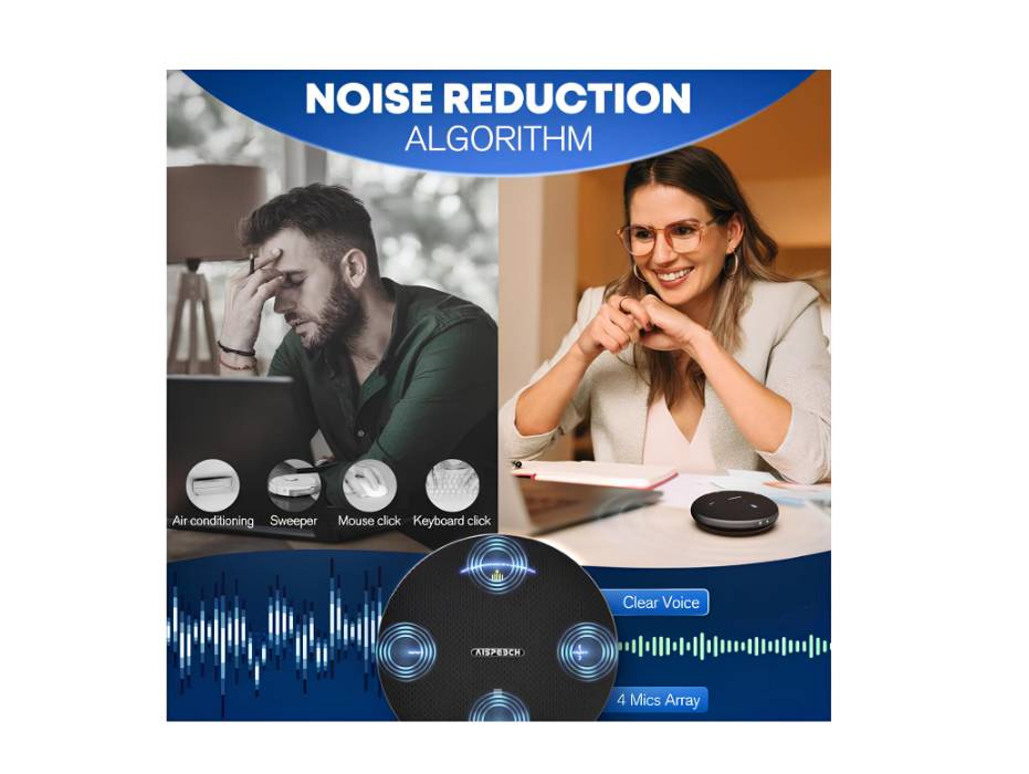 AISpeech M4 Pro Bluetooth Speakerphone, Conference Microphone with Directional Voice Pickup, AI Transcription and AI Noise Reduction