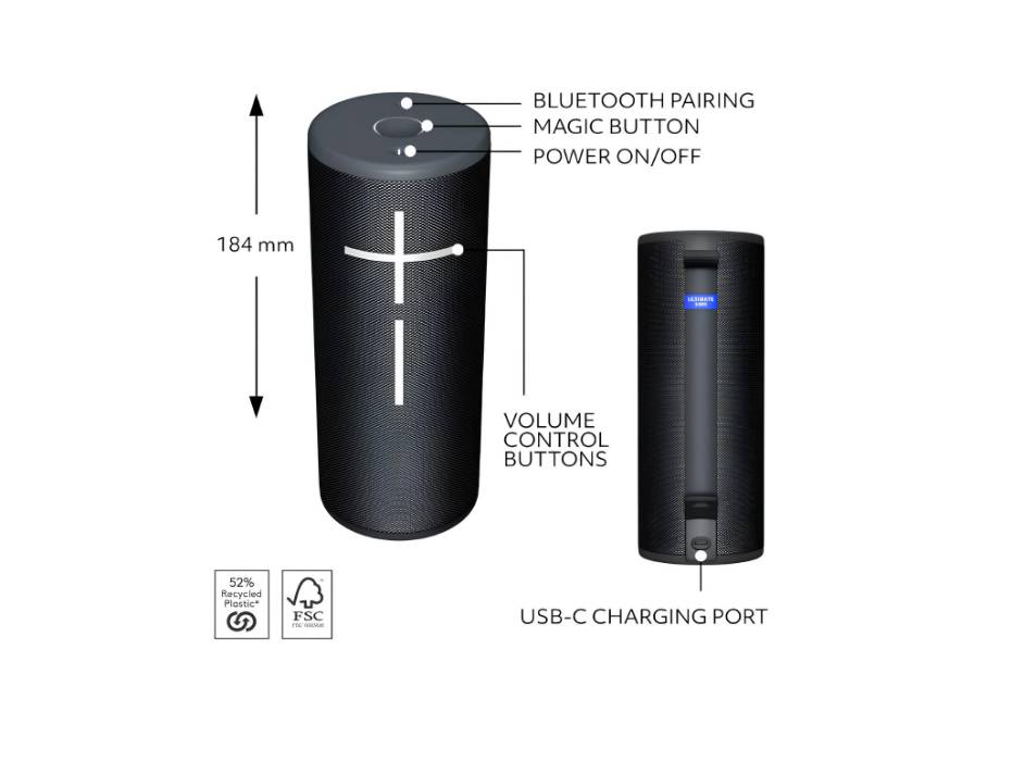 Ultimate Ears BOOM 4 Portable Waterproof Bluetooth Speaker, Black