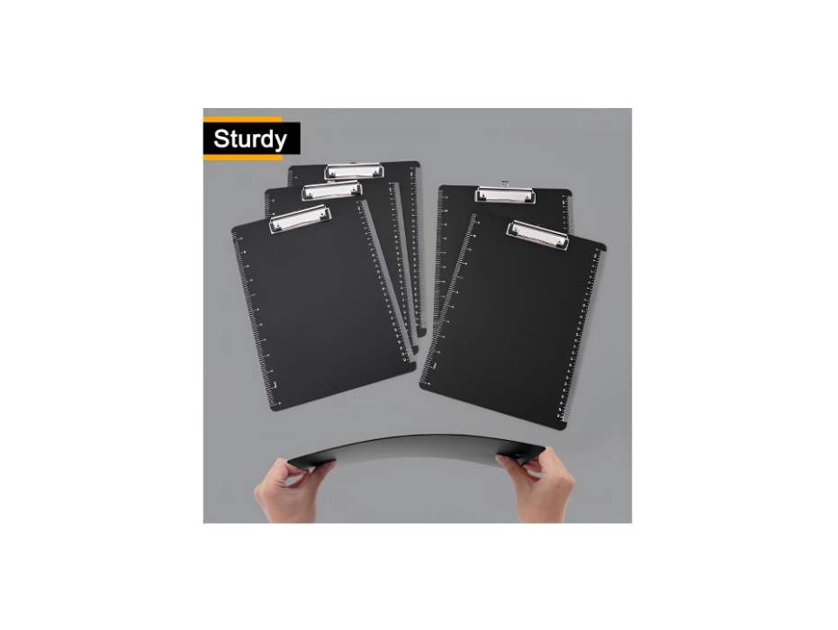 Srvnpioy A4 Plastic Clipboard, Black - Pack of 5
