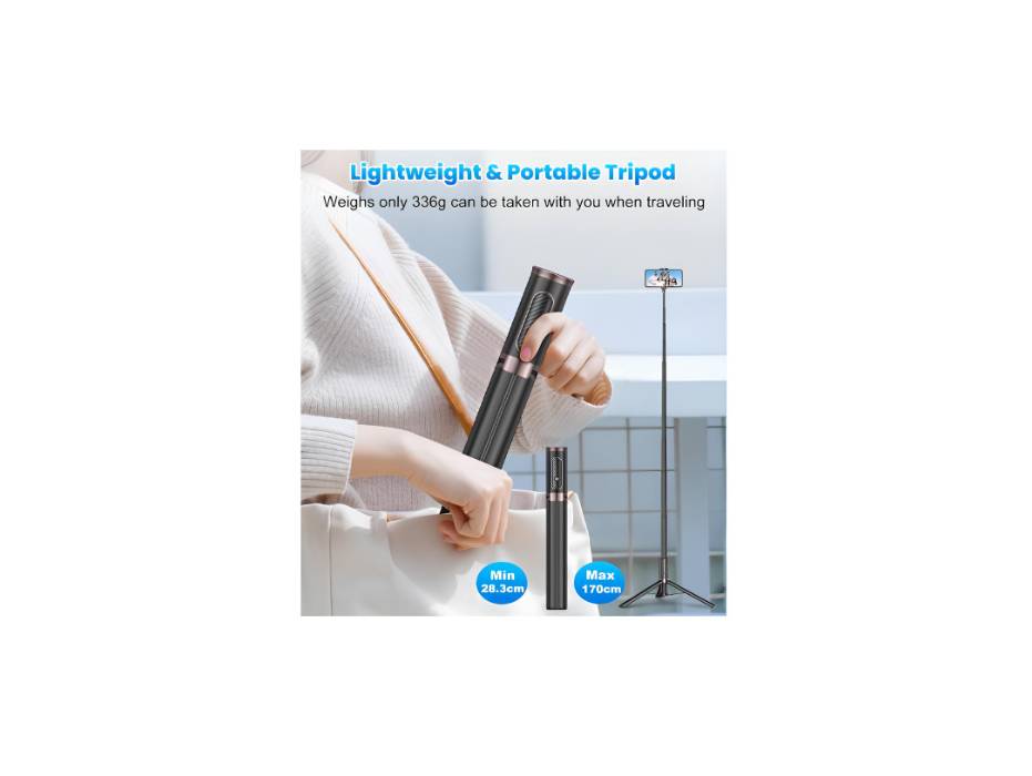 Toneof All in One Phone Tripod Selfie Stick/Stand, 170cm with Remote - Black