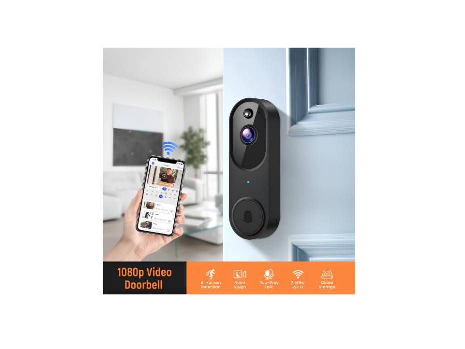 GridTera - Wireless Video Smart Doorbell, AI Human Detection and Instant Alerts, Night Vision, 2-Way Audio, Battery Powered
