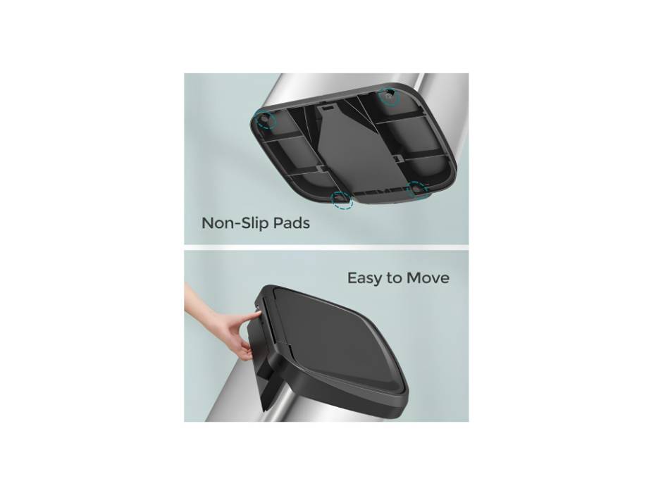 SONGMICS 18-Gallon (68L) Stainless Steel Garbage Can, with Stay-Open Lid and Step-on Pedal, Soft Closure, Silver and Black ULTB520E68