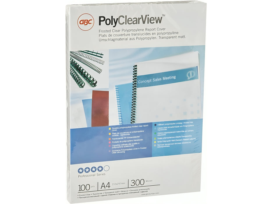 GBC PolyClear View Frost Binding Cover A4, 300micron, 100sheets/pack (107SIB386848)
